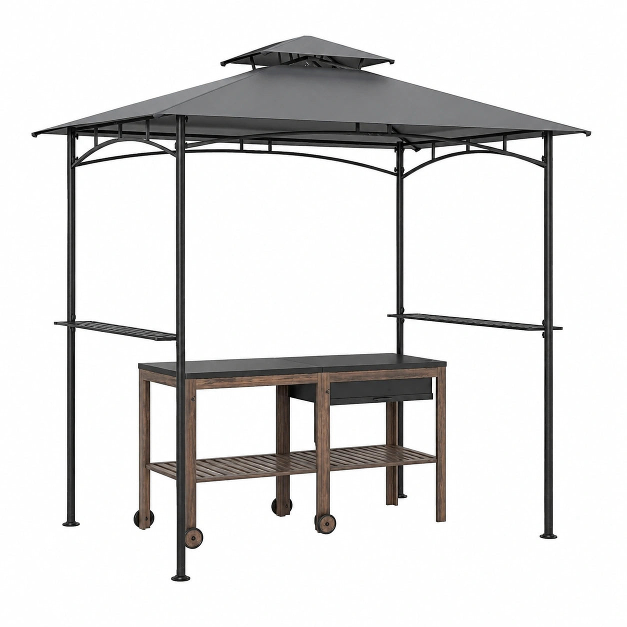 Structure d’ombrage, avec crochets, coloris gris, 242 x 150 x 250 cm, pour la terrasse ou le jardin